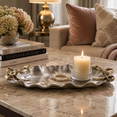 Blanc Mariclo Vassoio Ovale Clementina Argentato 46x19