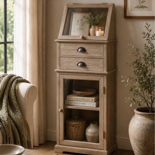 Blanc Mariclo Vetrinetta Country Pino Naturale 2 Cassetti 45x120
