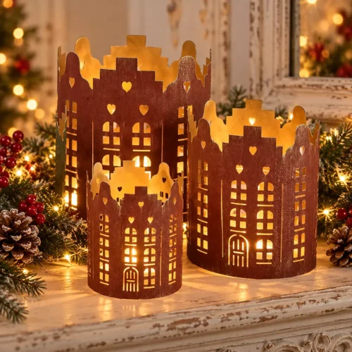 Blanc Mariclò Set 3 Porta Candele Rossi Borgo Antico