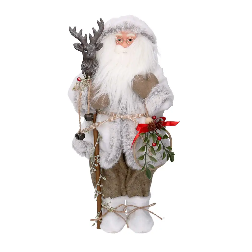 Babbo Natale di montagna con bastone H 45 cm - immagine 3