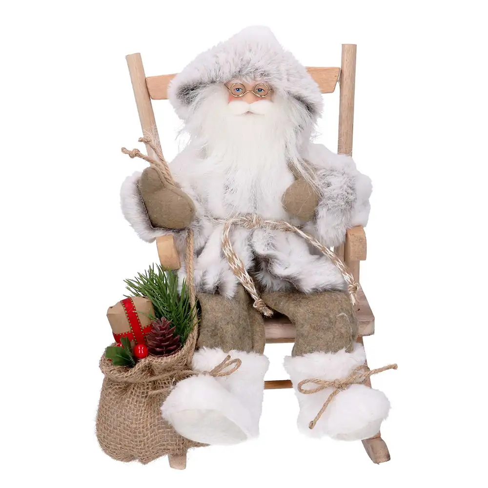 Babbo Natale su sedia a dondolo bianco H 30 cm - immagine 4