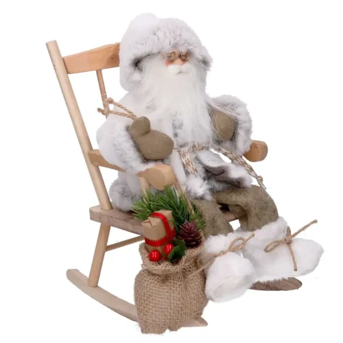 Alternative view of Babbo Natale su sedia a dondolo bianco H 30 cm