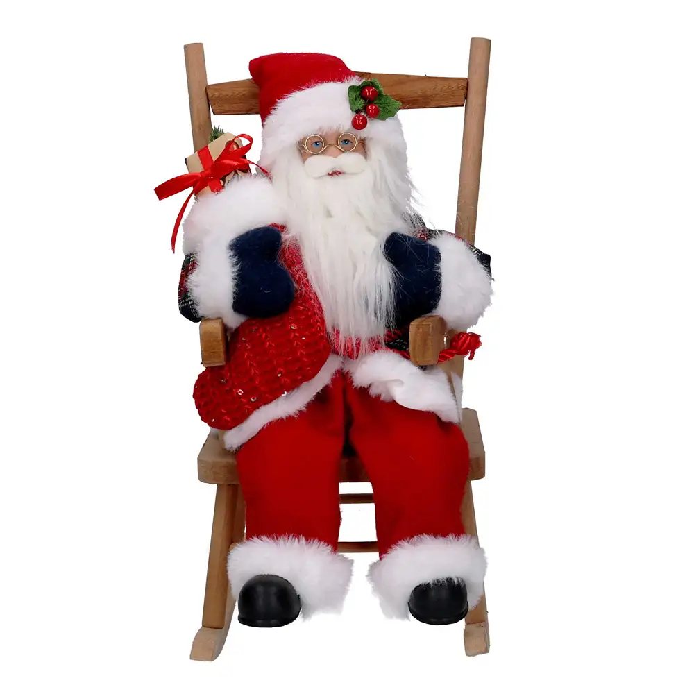 Babbo Natale su sedia a dondolo con dono H 30 cm - immagine 4
