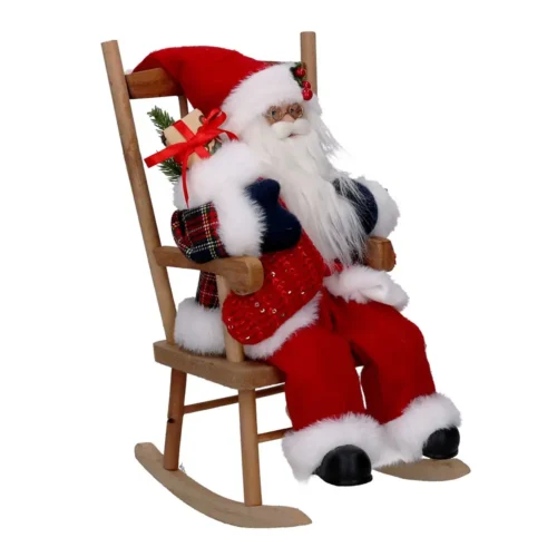 Alternative view of Babbo Natale su sedia a dondolo con dono H 30 cm