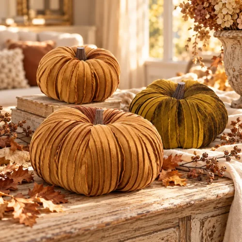 Blanc Mariclo Citrouilles en Velours Elegant (3 dimensions)