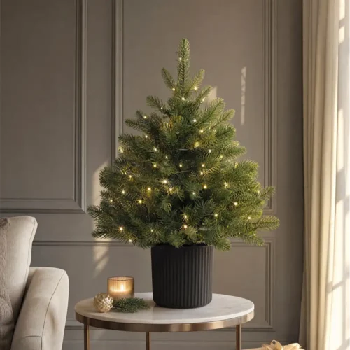 Sapin de Noël au toucher naturel en pot avec 50 LED h 60 cm