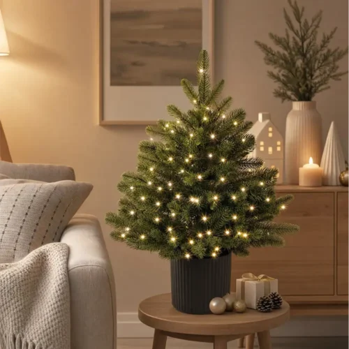 Alternative view of Sapin de Noël au toucher naturel en pot avec 50 LED h 60 cm