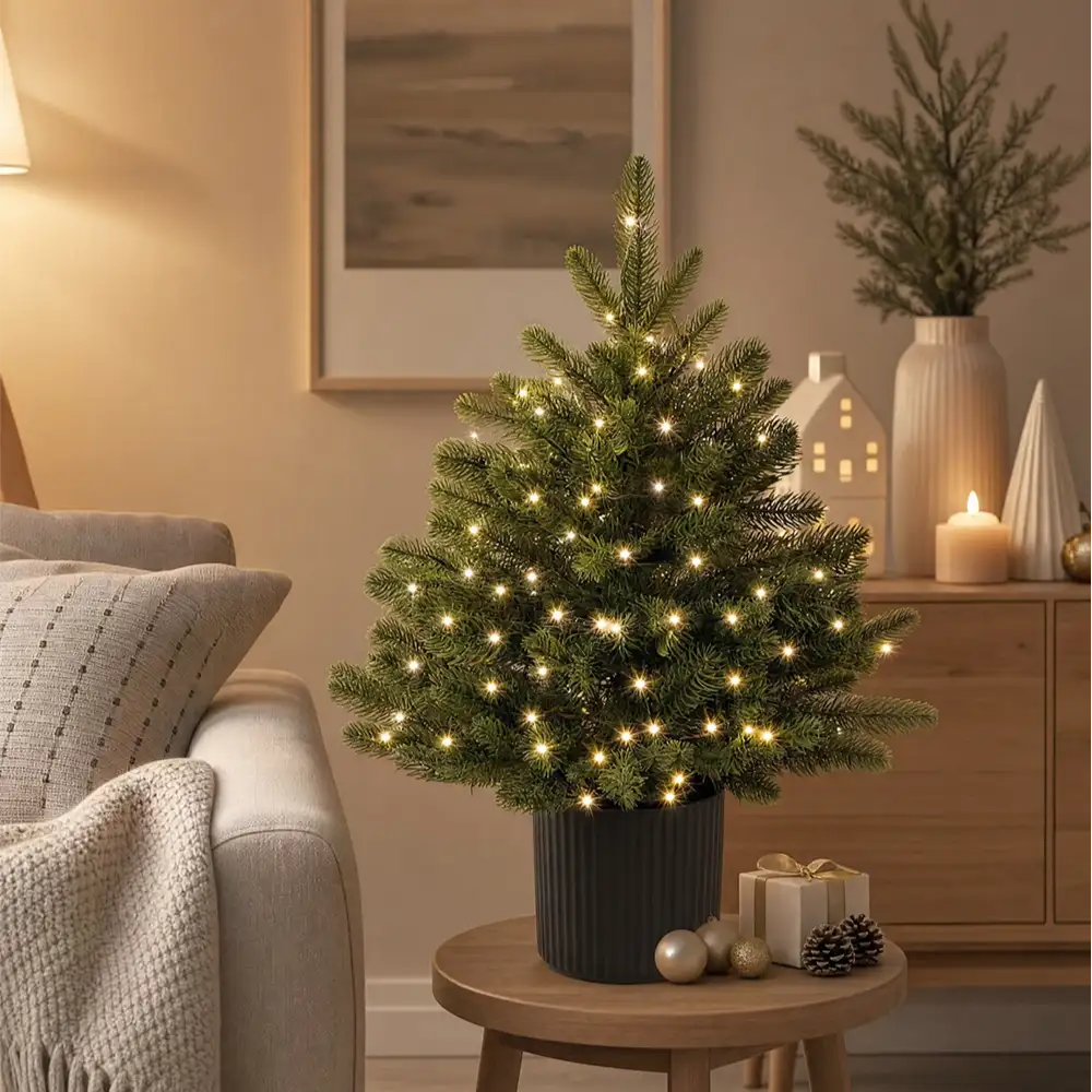 Sapin de Noël au toucher naturel en pot avec 50 LED h 60 cm – Image 2