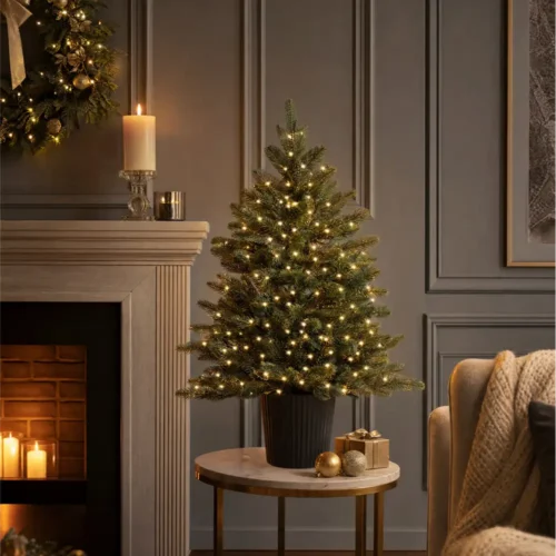 Alternative view of Sapin de Noël effet naturel « real touch » en pot avec 100 LED et télécommande h 90 cm