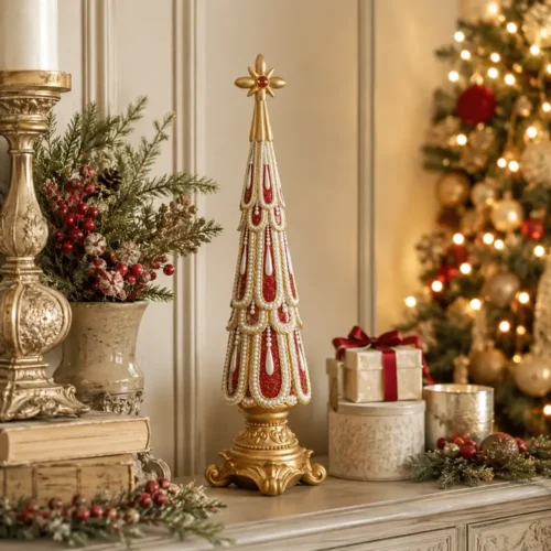 Albero in Resina Oro e Rosso 58,5 cm