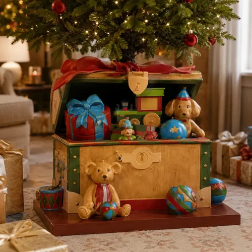 Base per albero di Natale a forma di baule dei giochi in resina 77 x 49 x 65 cm