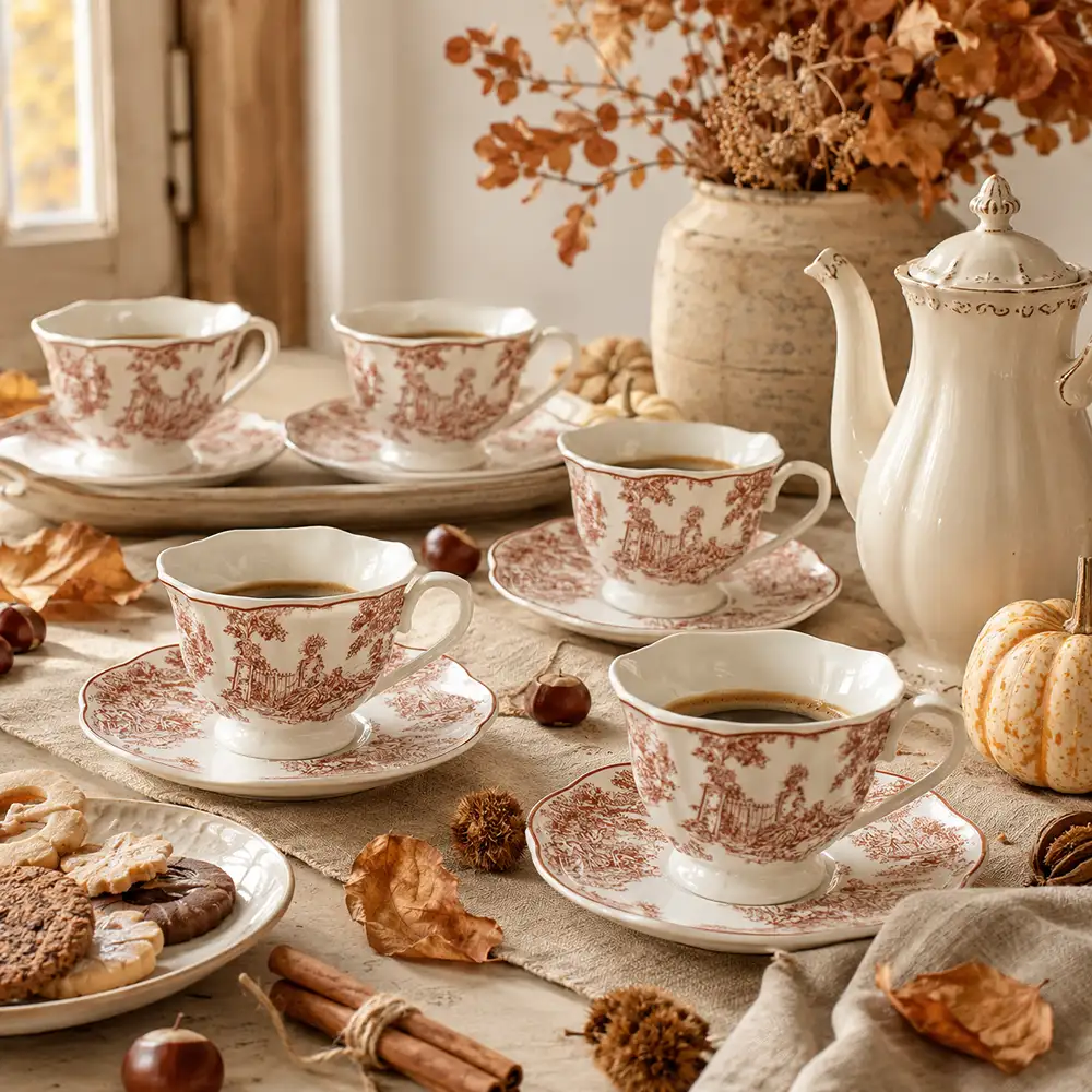 Blanc Mariclo Set 6 Tazze Caffè Boudoir con Piattino Marrone