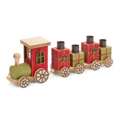 Portacandela natalizio a forma di treno in legno e metallo 35 cm - immagine 2