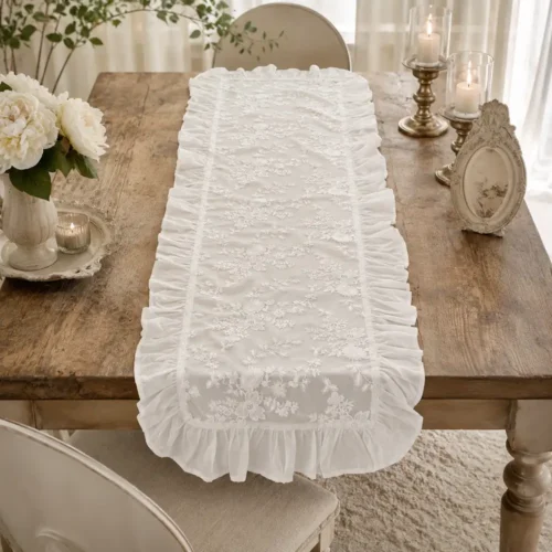 Clodette Runner Giselle bianco con volant 160x50