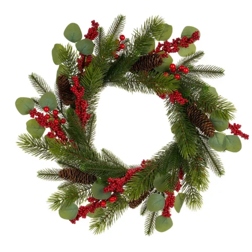 Corona natalizia di pino e bacche rosse diametro 41 cm - immagine 2