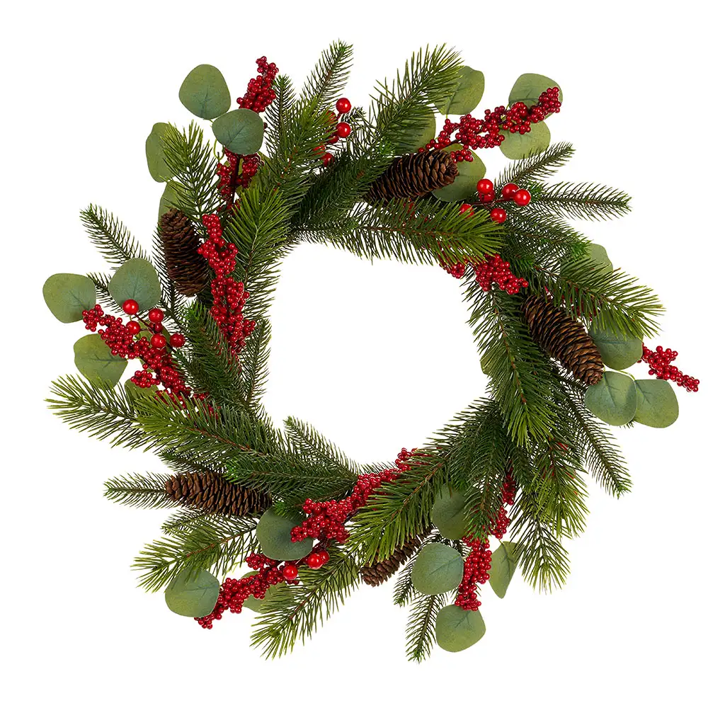 Corona natalizia di pino e bacche rosse diametro 41 cm - immagine 2