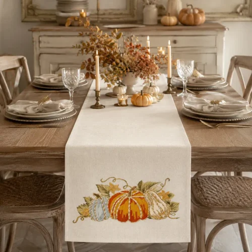 Camino de mesa Marigold, color calabaza y crema, 160 x 45 cm