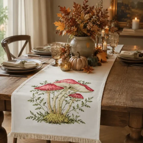 Chemin de table Red Story champignons 160x45 cm