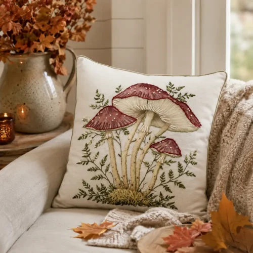 Coussin carré Red Story champignons 45x45 cm