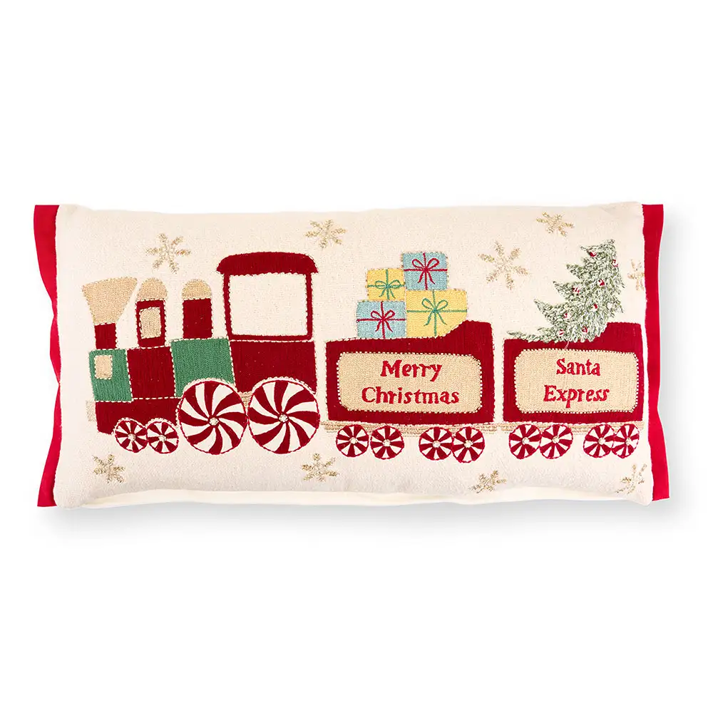 Cuscino natalizio ricamato con treno 35 x 70 cm - immagine 2
