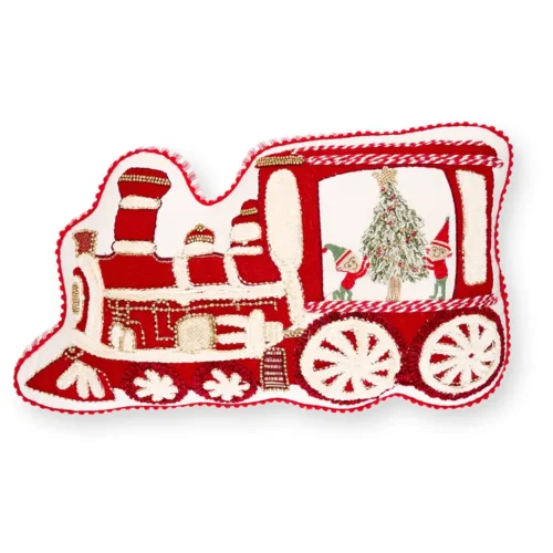 Cuscino natalizio ricamato a forma di treno 30 x 45 cm - immagine 2