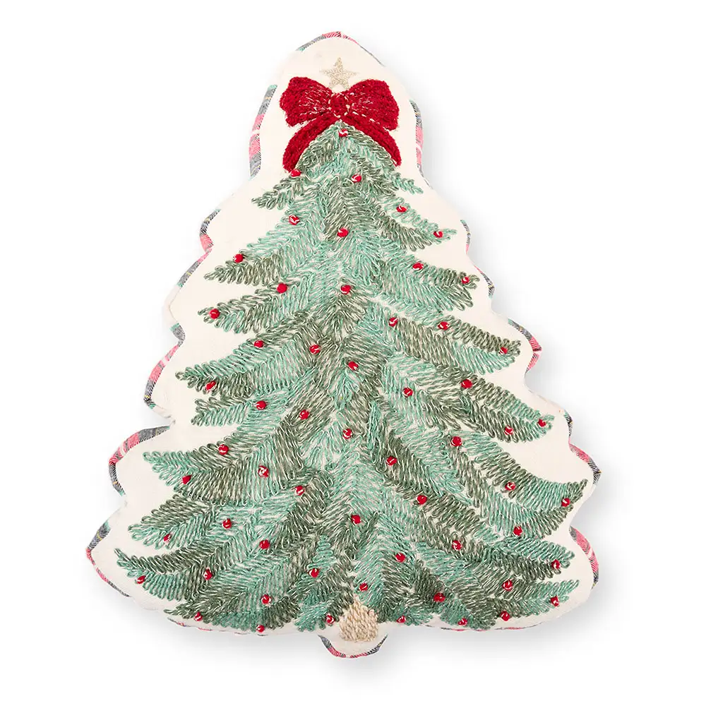 Cuscino natalizio ricamato a forma di albero 30 x 45 cm