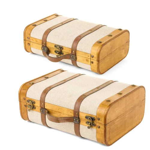Alternative view of Set 2 valigie decorative in legno e tessuto grezzo 35 e 40 cm