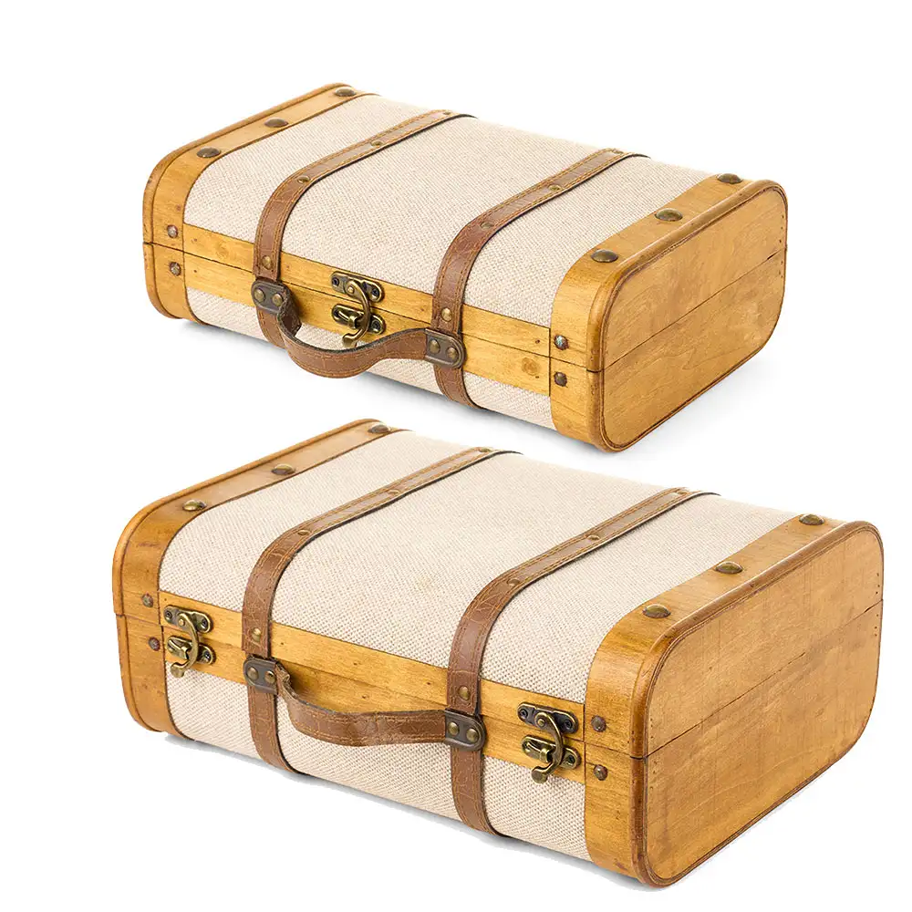 Set 2 valigie decorative in legno e tessuto grezzo 35 e 40 cm - immagine 2