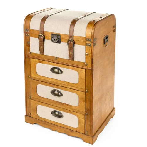 Alternative view of Cassettiera con baule in legno e tessuto grezzo 45 x 35 x 71 cm