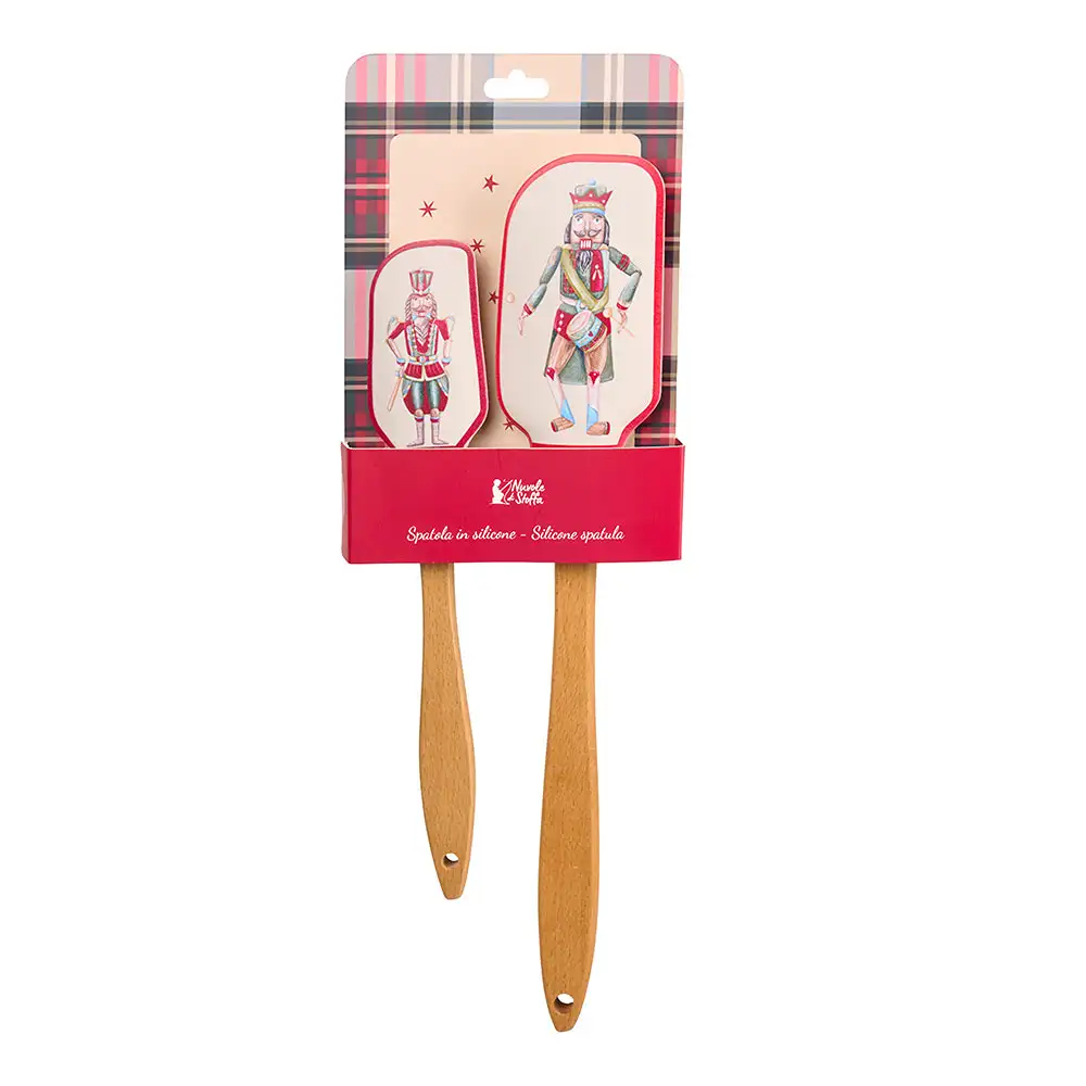 Set 2 spatole natalizie in silicone con manico in legno