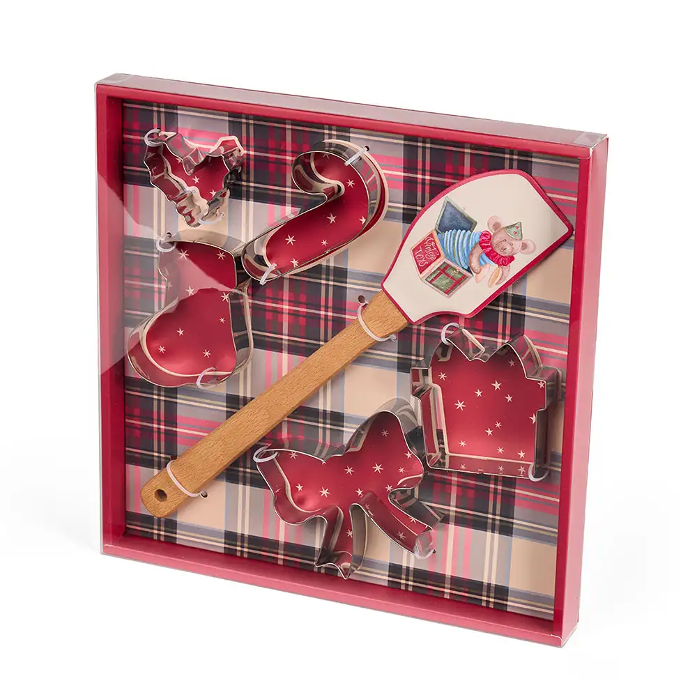 Set 6 spatole in silicone con manico in legno e stampini in acciaio