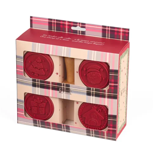 Set 5 timbri natalizi in silicone con manico in legno