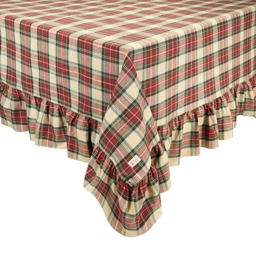 Tovaglia natalizia tartan con balza in cotone 200 x 240 cm