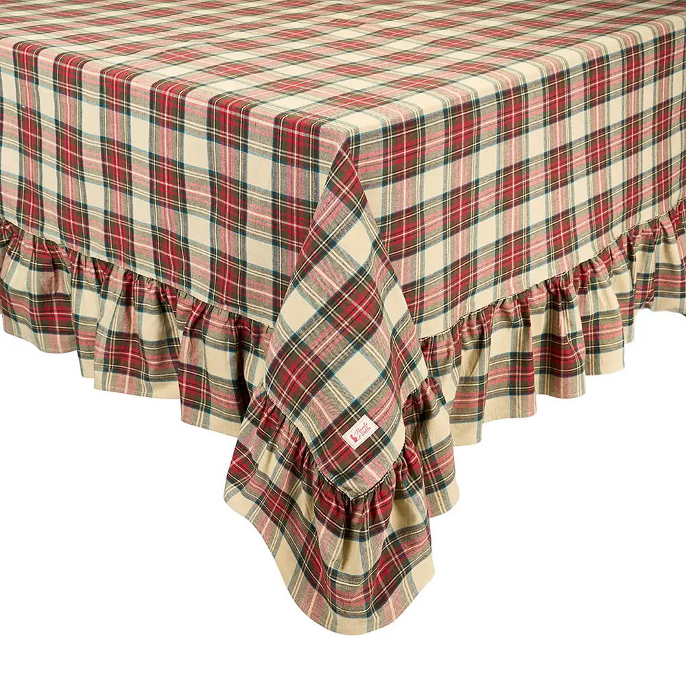 Tovaglia natalizia tartan con balza in cotone 200 x 240 cm
