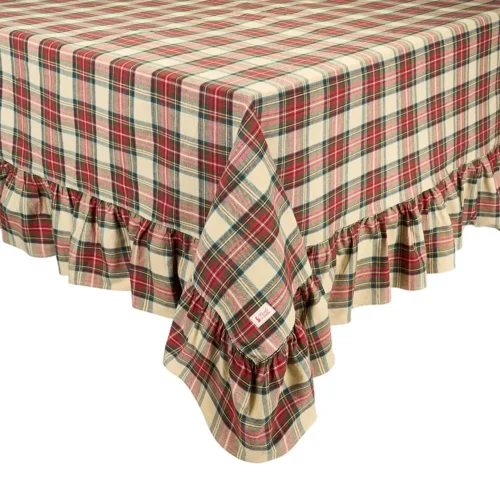 Tovaglia natalizia tartan con balza in cotone 200 x 360 cm