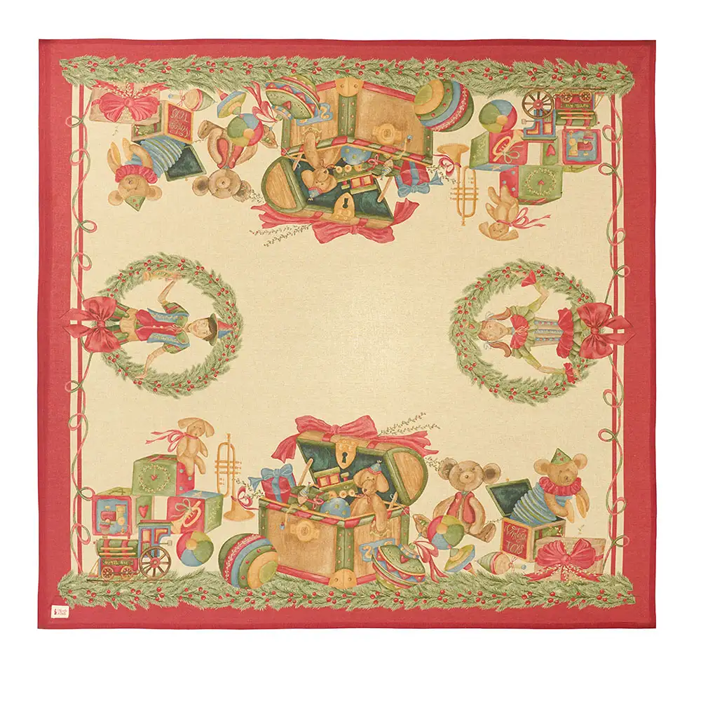 Centrotavola natalizio Vintage Toys in cotone 120 x 120 cm