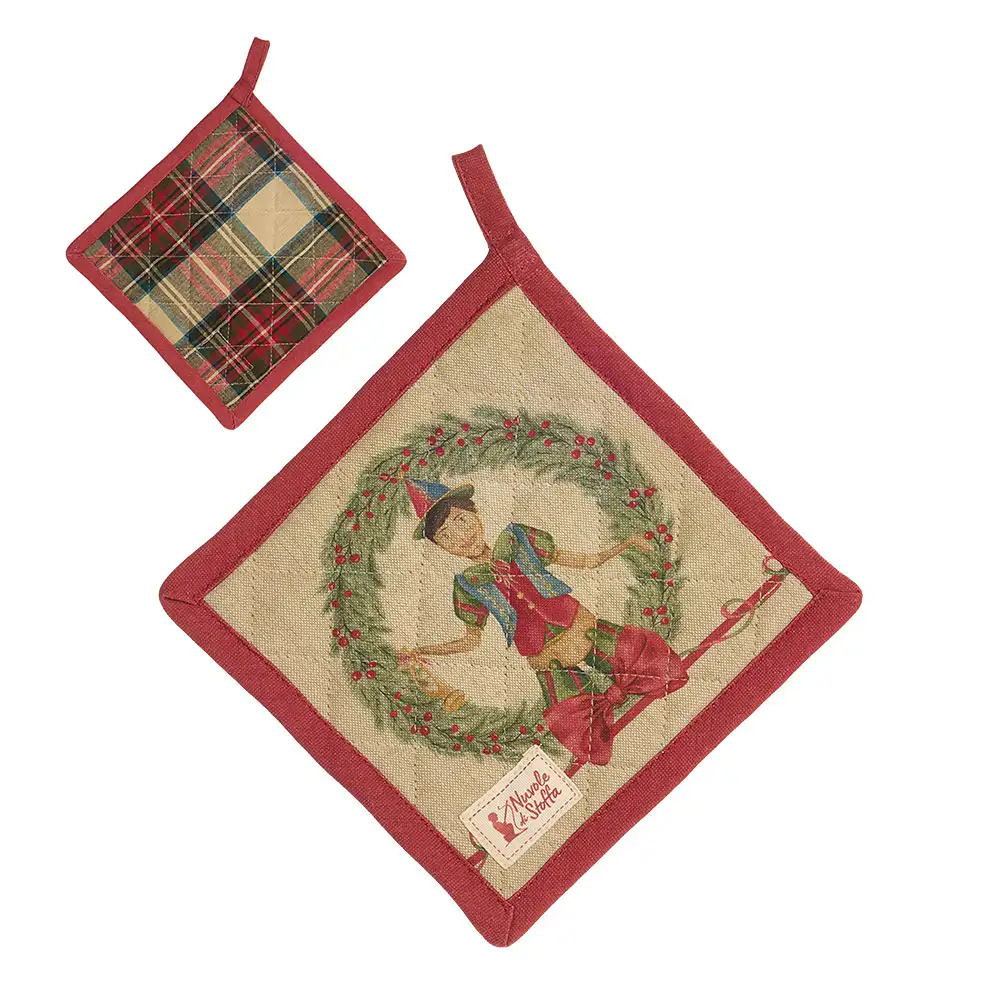 Presina natalizia Vintage Toys con burattino in cotone 18 x 18 cm
