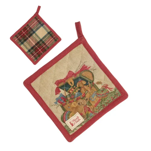 Presina natalizia Vintage Toys con baule in cotone 18 x 18 cm
