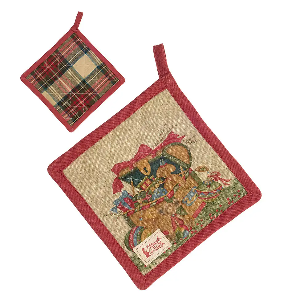 Presina natalizia Vintage Toys con baule in cotone 18 x 18 cm