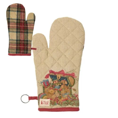 Guantone da forno Vintage Toys con baule in cotone 19 x 32 cm