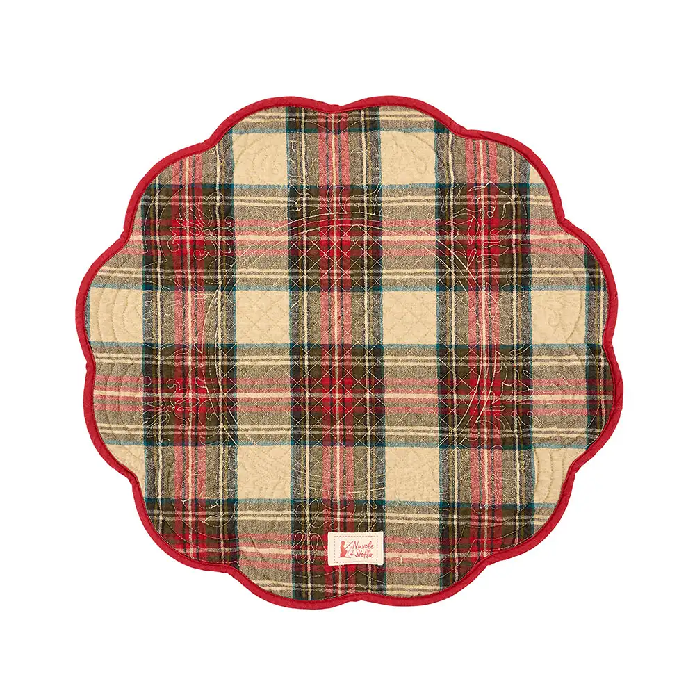 Tovaglietta americana rotonda trapuntata tartan in cotone 40 x 40 cm