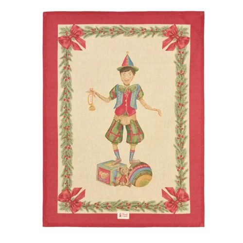 Strofinaccio natalizio Vintage Toys con burattino in cotone 50 x 70 cm