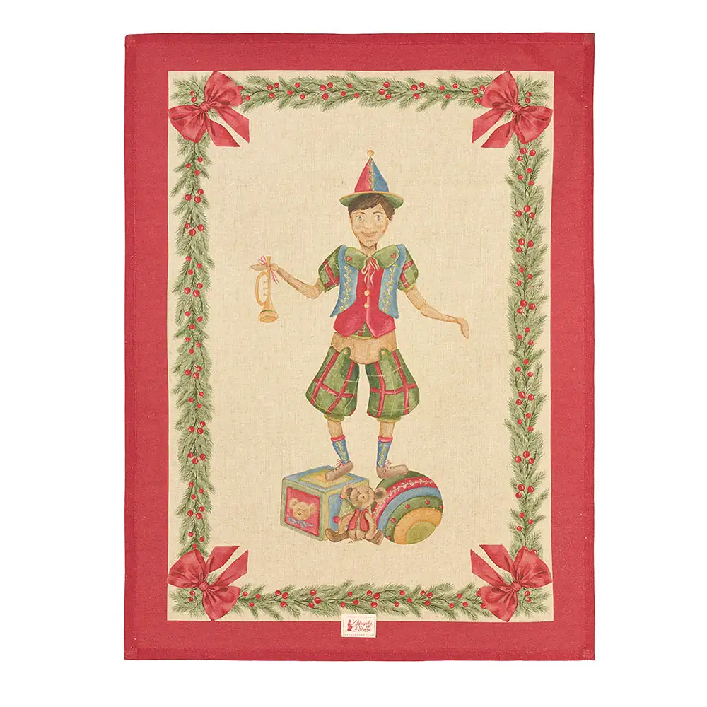 Strofinaccio natalizio Vintage Toys con burattino in cotone 50 x 70 cm