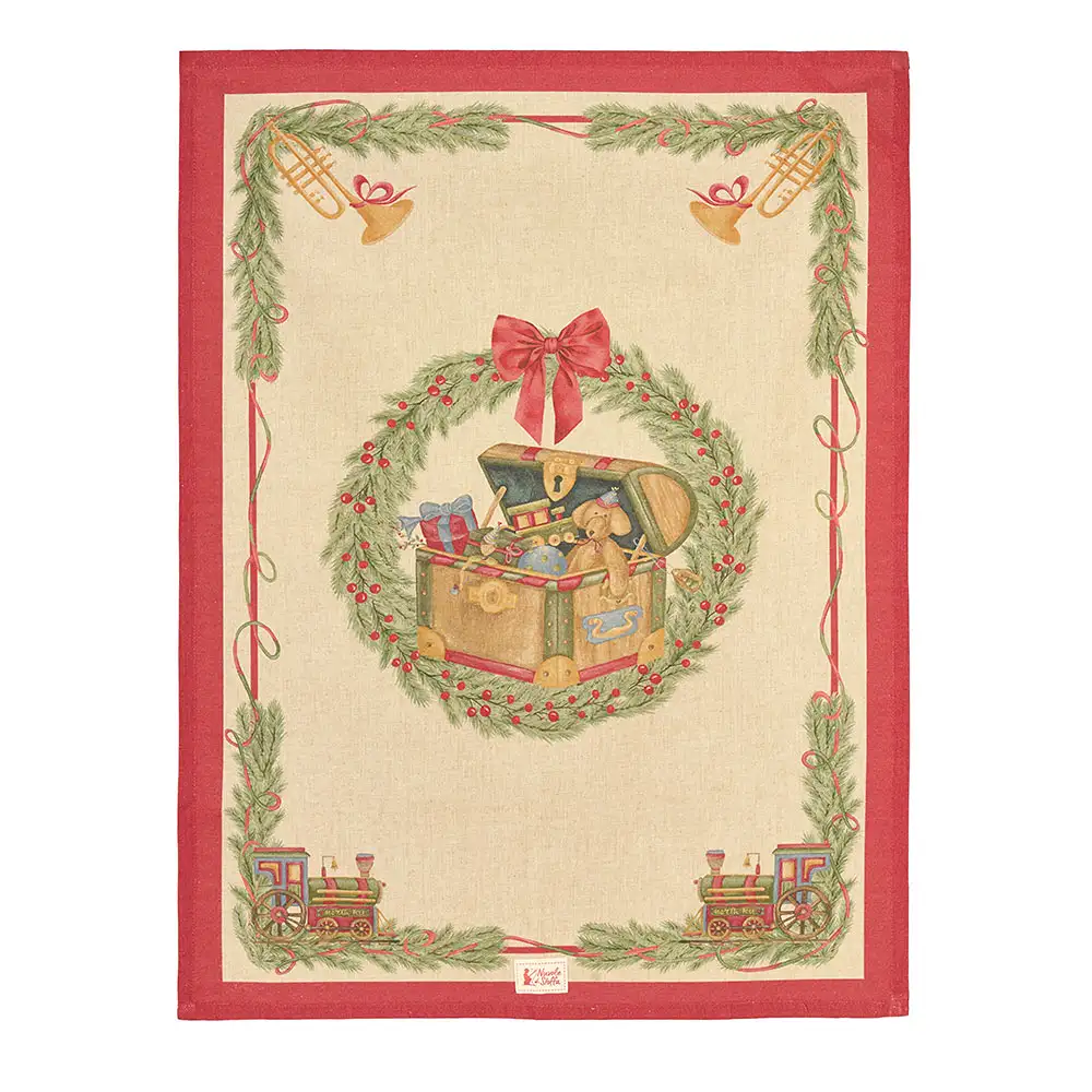 Strofinaccio natalizio Vintage Toys con baule in cotone 50 x 70 cm