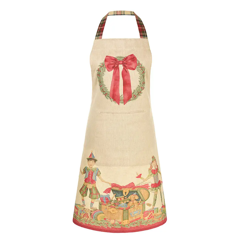 Grembiule natalizio Vintage Toys con fiocco in cotone 60 x 90 cm