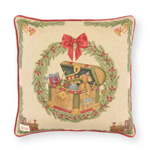 Cuscino natalizio con baule dei giocattoli e retro tartan 40 x 40 cm - immagine 2