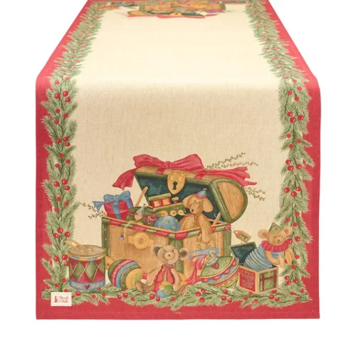 Runner natalizio Vintage Toys con baule in cotone 50 x 150 cm