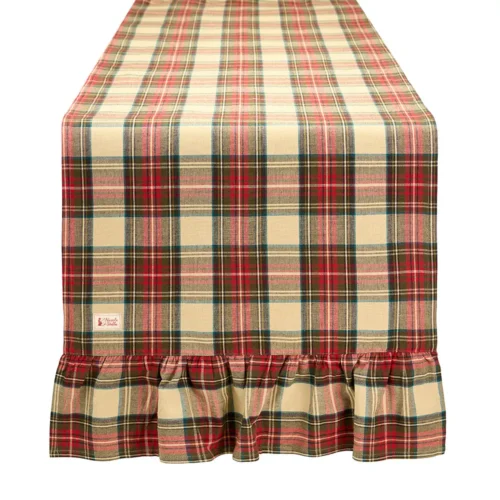 Runner natalizio tartan con balza in cotone 50 x 180 cm