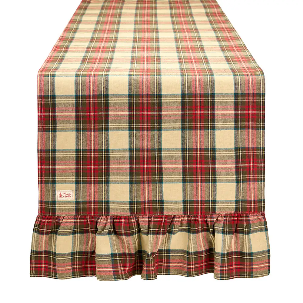 Runner natalizio tartan con balza in cotone 50 x 180 cm
