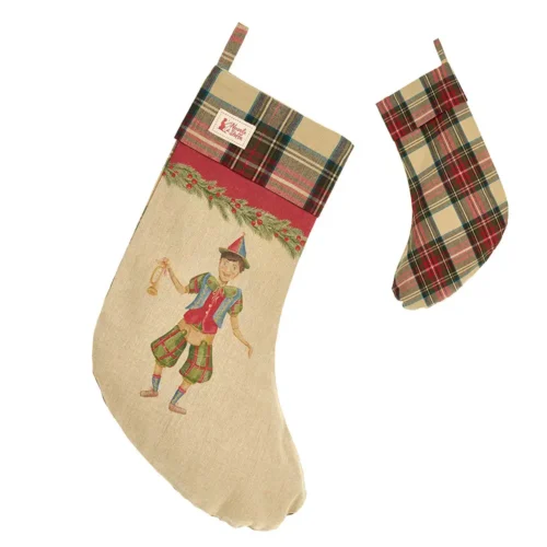Calza di Natale Vintage Toys con burattino in cotone 40 x 20 cm